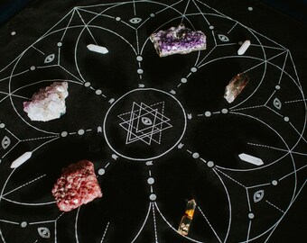Synesthesia Tarot Deck | Large 22"x22" Silver Foil Altar cloth | Charging Cloth | Crystal Grid Cloth |