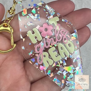 Custom Retro Keychain, Design your own, Hot Girls Read, Pink and Green, Floral, Vintage, Key Accessories, Trendy Groovy Bookish Gift