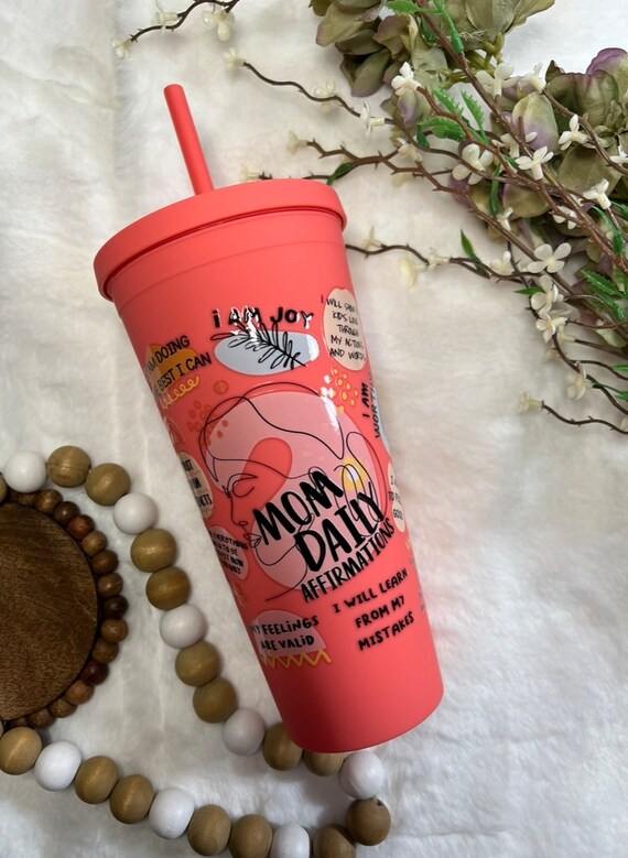 Mom Affirmations 22 Oz Acrylic Tumbler Cold Drink Cup 