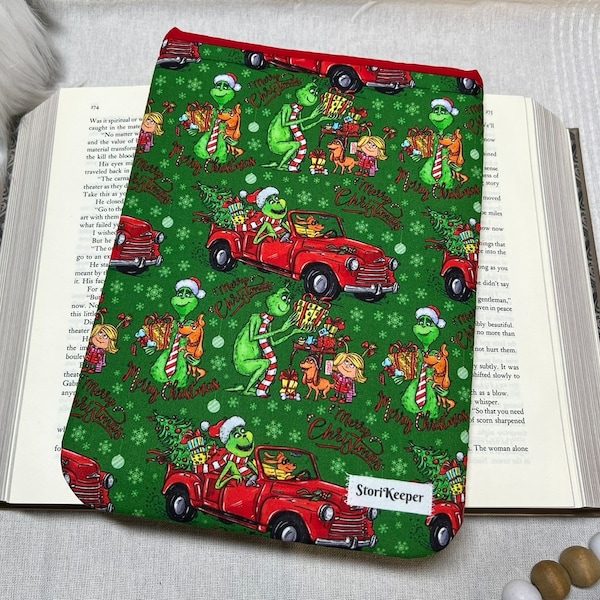 LE~ Green Guy Cruising with His Dog, Xmas, Best Day Padded, Book Sleeve, Tablet/Tech Case, Organizer, Protector, Closure, Pouch, Cover