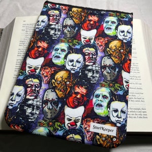 LE- Horror Faces, Scary Murder, Meyers, It, Jason Padded, Book Sleeve, Tablet Sleeve, Tech Case, Organizer, Protector, Closure, Pouch, Cover