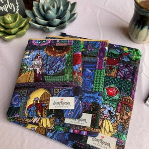 Stain Glass Princess and Prince, Beauty, Castle, Beast, Book Sleeve, Tablet Sleeve, Tech Case, Organizer, Protector