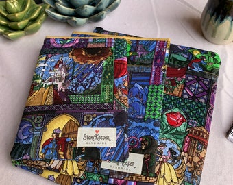 Stain Glass Princess and Prince, Beauty, Castle, Beast, Book Sleeve, Tablet Sleeve, Tech Case, Organizer, Protector