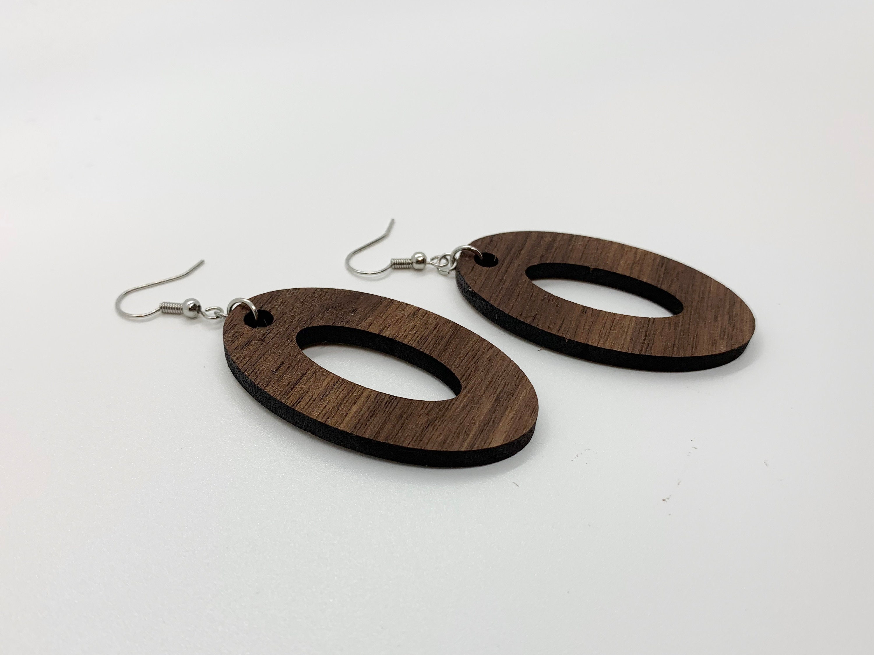 Walnut Wood Cut Earrings Wooden Jewelry Dangle Earrings | Etsy
