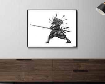 Japanese Samurai Warrior -- Sword - Katana - Oriental - Tattoo Design Wall Print