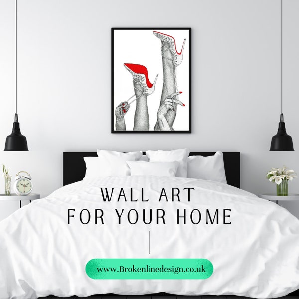 Talons Louboutin en dentelle - Bas rouges - Designer - Pop Art élégant - Impression murale