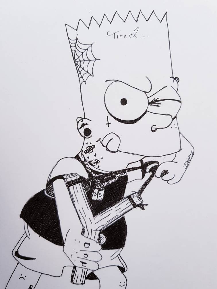 Bart Simpson Gothic Grunge Blackwork Cartoon Art Print | Etsy
