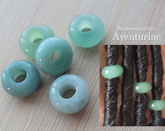 5 Aventurine Hair Beads 6mm Big Large Hole, Dreadlock Accessories, Gemstone Beads Loc Jewelry, Dread Beads