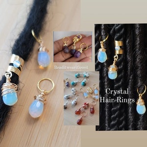 3 Piece Crystal Loc Jewelry Set. Dreadlock Hair Ring Accessories, Beads For Braids, Loc Jewelry, Gemstone Hair Rings