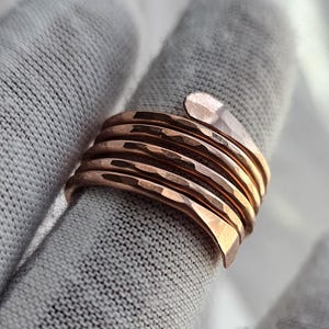 Fully Hammered Bare Copper Coil Ring, 14 Gauge Hammered Copper Ring, Wire Wrapped Rings