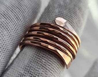 Fully Hammered Bare Copper Coil Ring, 14 Gauge Hammered Copper Ring, Wire Wrapped Rings