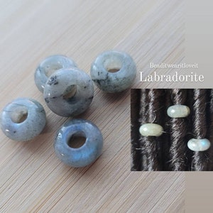 5 Labradorite Hair Beads 6mm Big Large Hole, Dreadlock Accessories, Gemstone Beads Loc Jewelry, Dread Beads