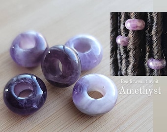 5 Amethyst Hair Beads 6mm Big Large Hole, Dreadlock Accessories, Gemstone Beads Loc Jewelry, Dread Beads