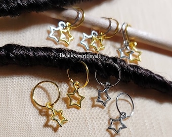 ABSTAND 5 Stück Kinder Stern Haarringe, Dread Ringe Lok Schmuck, Zopfringe, Dread Perlen, Schmuck Set, Boho Haarschmuck