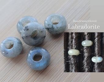 5 Labradorite Hair Beads 6mm Big Large Hole, Dreadlock Accessories, Gemstone Beads Loc Jewelry, Dread Beads