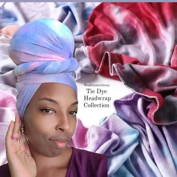 CLEARANCE Super Long Soft Stretchy Tie Dye Jersey Fabric Headwraps, Hair Scarf, African Turban, Headwear, Knit Jersey Head Wrap