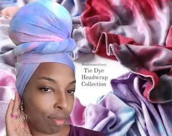 CLEARANCE Super Long Soft Stretchy Tie Dye Jersey Fabric Headwraps, Hair Scarf, African Turban, Headwear, Knit Jersey Head Wrap