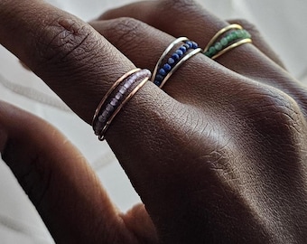 Anillos delicados de cristal con cuentas envueltas en alambre, anillo de piedras preciosas, anillos curativos de piedra natural, elegante joyería espiritual bohemia para chicas.