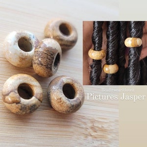 5 Picture Jasper Hair Beads 6mm Big Large Hole, Dreadlock Accessories, Gemstone Beads Loc Jewelry, Dread Beads