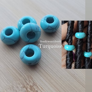 5 Turquoise Hair Beads 6mm Big Large Hole, Dreadlock Accessories, Gemstone Beads Loc Jewelry, Dread Beads