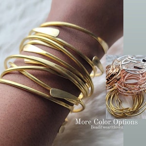 African Brass Bangles, Adjustable Stackable Bracelets, Gold Silver Rose Gold Raw Brass Cuff Bracelets