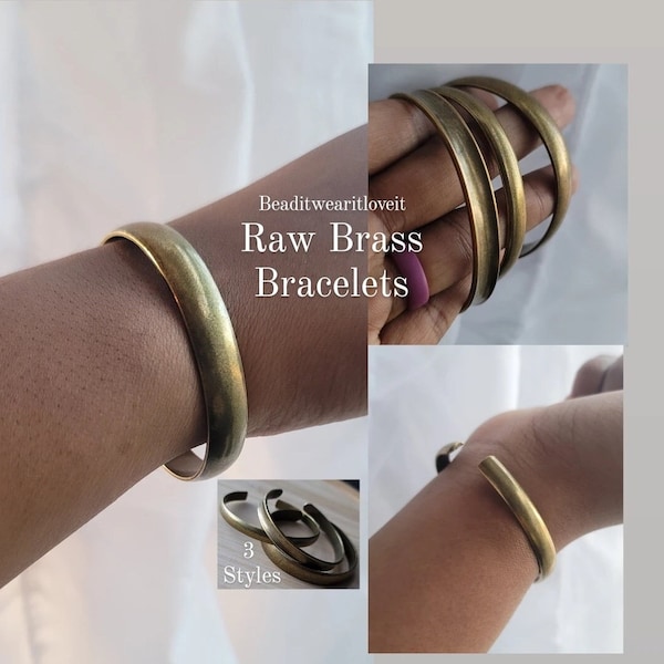 Bracelets en laiton africain brut, bracelets empilables en cuivre réglables, bracelets de manchette Boho
