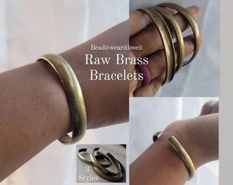 Bracciali rigidi africani in ottone grezzo, bracciali impilabili regolabili in rame, bracciali a polsino boho