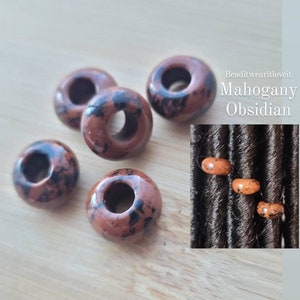 5 Mahogany Obsidian Hair Beads 6mm Big Large Hole, Dreadlock Accessories, Gemstone Beads Loc Jewelry, Dread Beads