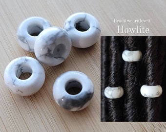 5 Howlite Hair Beads 6mm Big Large Hole, Dreadlock Accessories, Gemstone Beads Loc Jewelry, Dread Beads