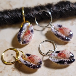 5pcs stampato naturale Cowrie Shell Anelli per capelli, Dread Rings Loc Gioielli, Anelli treccia, Gioielli Loc, Anelli Dreadlock, Accessori per capelli Boho