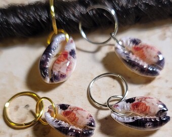 CLEARANCE 5pcs Printed Natural Cowrie Shell Hair Rings, Dread Rings Loc Jewelry, Braid Rings, Loc jewelry, Dreadlock Rings