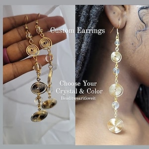 Custom Crystal Spiral Copper Wire Earrings, Natural Stone Wire Wrapped Spiral Earrings, Gemstone Copper Jewelry