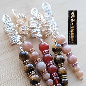 Tigerauge Mondstein Karneol Kristall Lok Schmuck, Kupfer Haarperlen, Dreadlock Haarschmuck, Metallperlen für geflochtene Zöpfe
