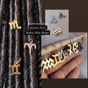 Zodiac Loc Jewelry Hair Rings. Stainless Steel Birthday Dreadlock Hair Accessories, Braid Rings