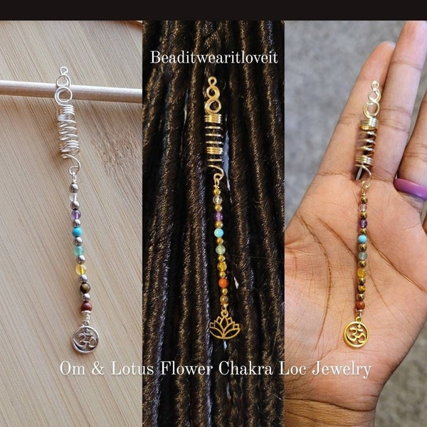 Chakra Loc Jewelry, Lotus Flower Dreadlock Hair Accessories, Beads For Braids, Om Meditation Crystal Loc Jewelry