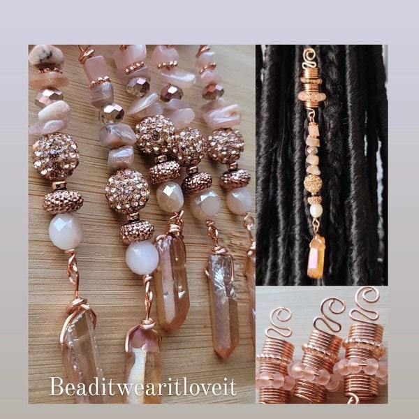 Sunstone And Quartz Crystal Loc Jewelry, Dreadlock Hair Ring Accessories, Beads For Braids