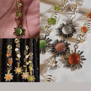 Moonstone Crystal Loc Jewelry, Gold Sun copper Hair Beads, Carnelian Dreadlock Hair Accessories, Metal Beads For Braids, Peridot Loc Jewelry