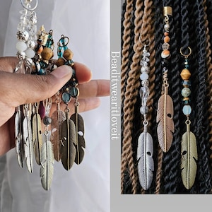 Feather Crystal Loc Jewelry. Dreadlock Feather Hair Accessories, Loc Beads, Hair Rings For Braids