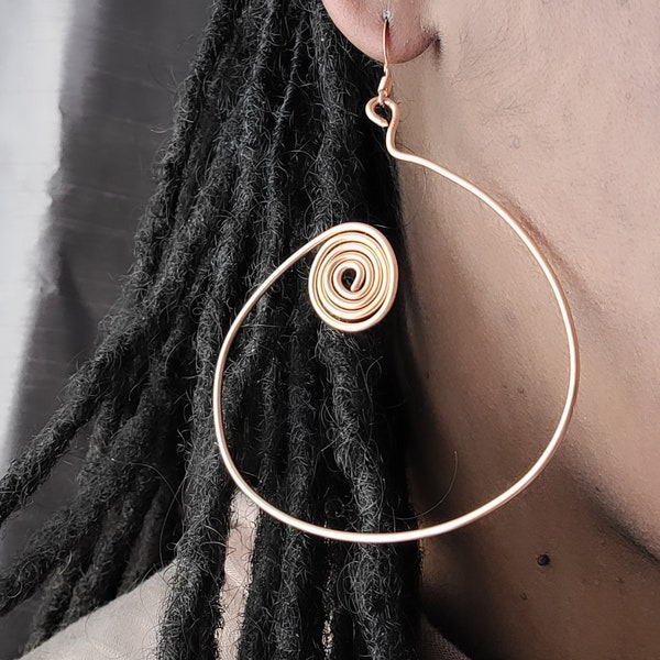 Copper Hoop Earring, Spiral Wire Wrapped Hoop Earrings