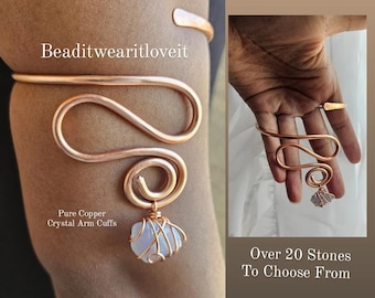 Pure Copper Crystal Arm Cuff, Hammered Adjustable Arm Bracelets, Raw Copper Arm Cuff Bracelets
