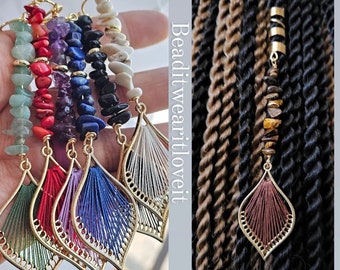 Natürlicher Stein Dangle Lok Schmuck, Dreadlock Perlen, Dreadlock Schmuck, Boho Chakra Heilung Schmuck