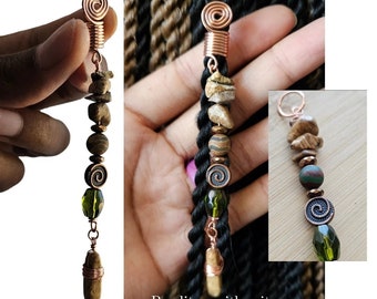 Erdfarben Bild Jaspis Kristall Lo Schmuck, Dreadlock Perlen Für Zöpfe, Boho Ethnic Haarschmuck, Lok Perlen, Haarringe