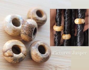 5 Picture Jasper Hair Beads 6mm Big Large Hole, Dreadlock Accessories, Gemstone Beads Loc Jewelry, Dread Beads