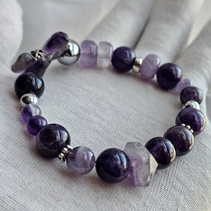 One-of-a-Kind Mixed Amethyst Crystal Bead Bracelets, Stretchy Handmade Energy Balancing Gemstone Bracelet, Genuine Natural Stone Jewelry