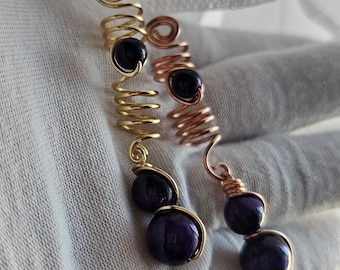 Räumungsverkauf: Schmuck aus lila Tigerauge-Kristallen für Dreadlocks. Haaraccessoires, Perlen für Zöpfe, Twists und Dreadlocks, Loc-Perlen.