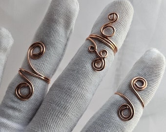Copper Midi Ring Set, Knuckle Ring, 3 Pice Ring Set, Semi Adjustable Rings, Copper Ring, Copper Style # 4