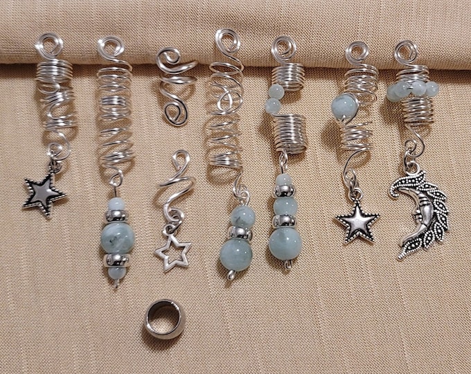Dreadlock Jewelry Hair Rings Hair Accessories Loc Jewelry Crystal Beads Moonstone Loc Jewelry Set Hair Jewelry for Braids Loc Coils