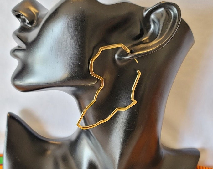 Gold African Map Dangle Earrings - Stainless Steel Statement Jewelry main image 0