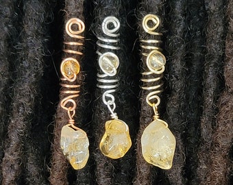 Citrine Crystal Loc Jewelry. Dreadlock Hair Accessories, Beads For Braids Twist And Dreadlocks, Braid Coils, Loc Jewelry