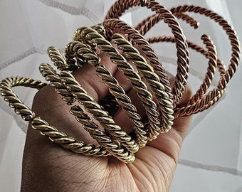 Bracciali rigidi intrecciati in ottone e rame, bracciali regolabili e impilabili, bracciali a polsino in ottone grezzo